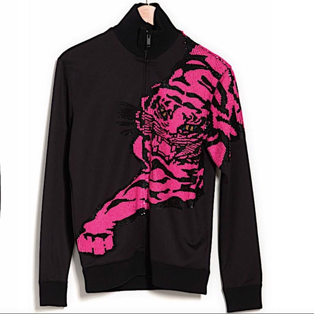Valentino Sequin Tiger Knit Sweatshirt Black/Pink with Tag Sweater